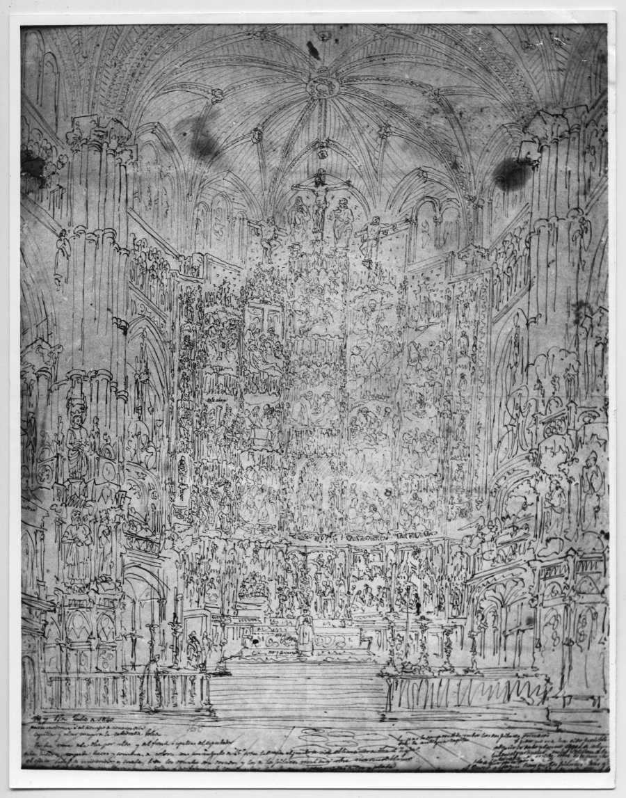 Dibujo del altar Mayor de la catedral de Toledo, obra de Genaro Pérez Villamil
