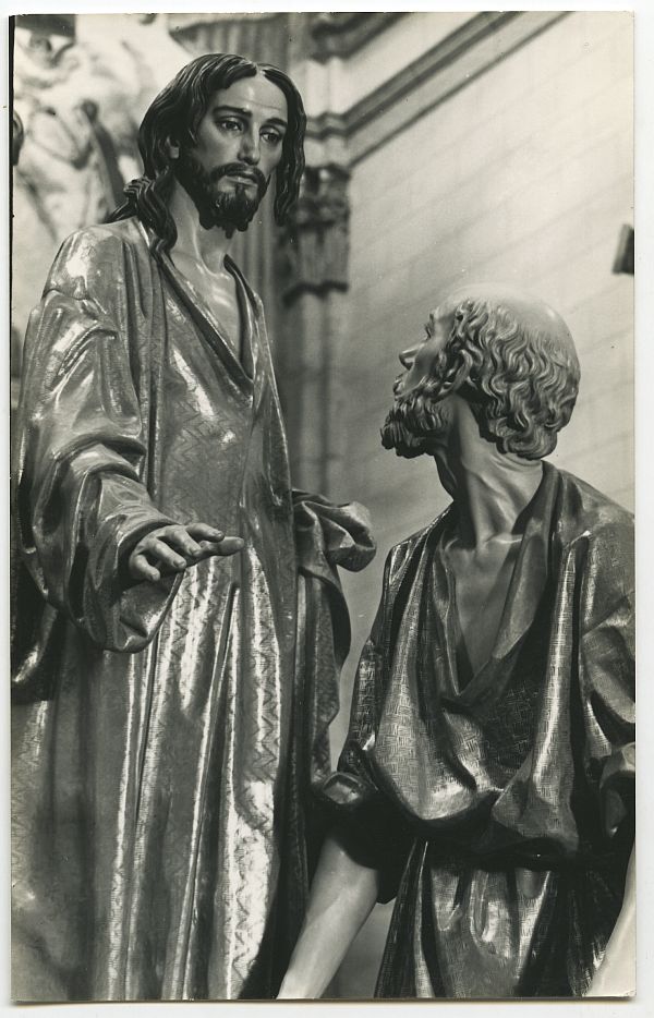 Detalle de Jesús y San Pedro del grupo escultórico El Lavatorio, obra de Juan González Moreno