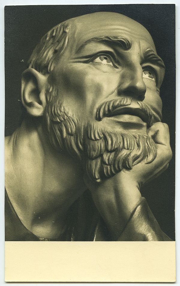 Detalle del rostro del apóstol Santo Tomás del grupo escultórico El Lavatorio, obra de Juan González Moreno