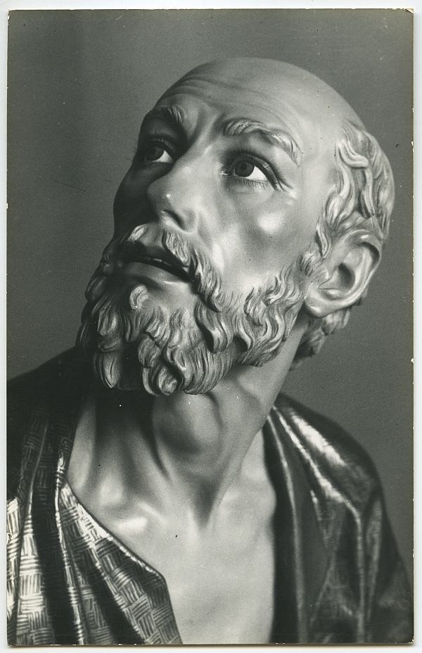 Detalles del rostro del apóstol San Pedro del grupo escultórico El Lavatorio, obra de Juan González Moreno