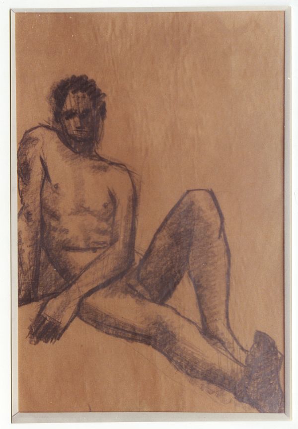 Reproducción fotográfica de Desnudo masculino sentado, dibujo a lápiz sobre papel de Juan González Moreno