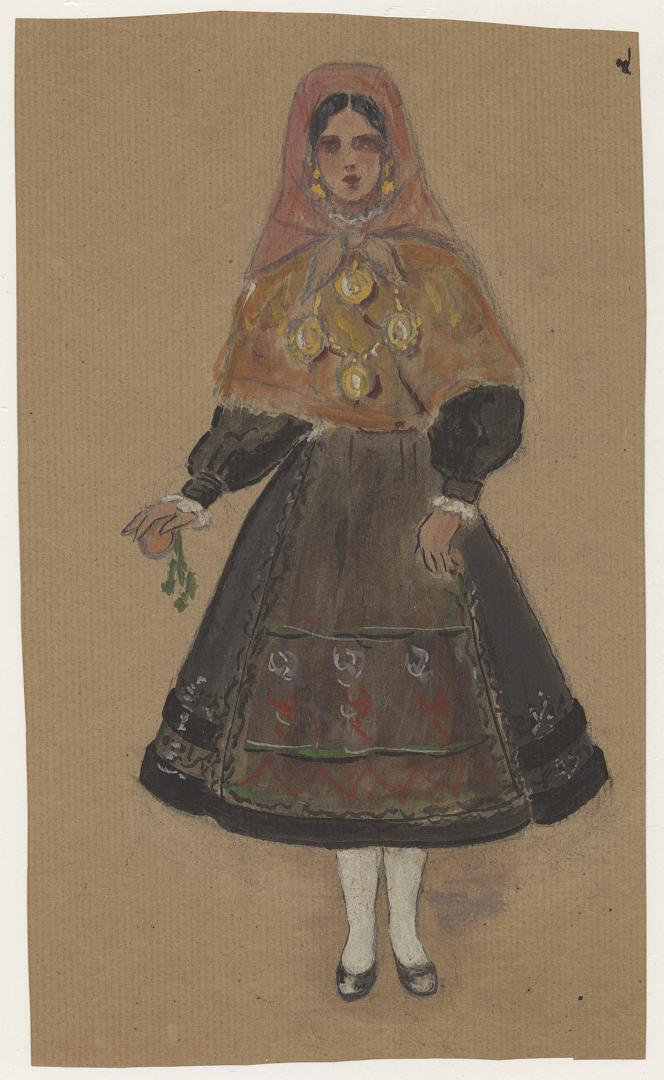 Dibujos de un traje regional femenino de León.