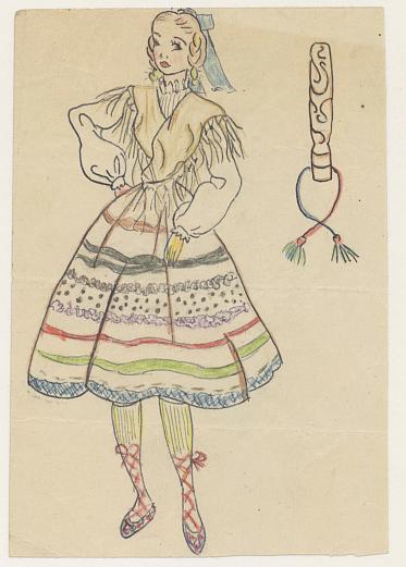 Dibujo de bailarina de danza de paloteo.