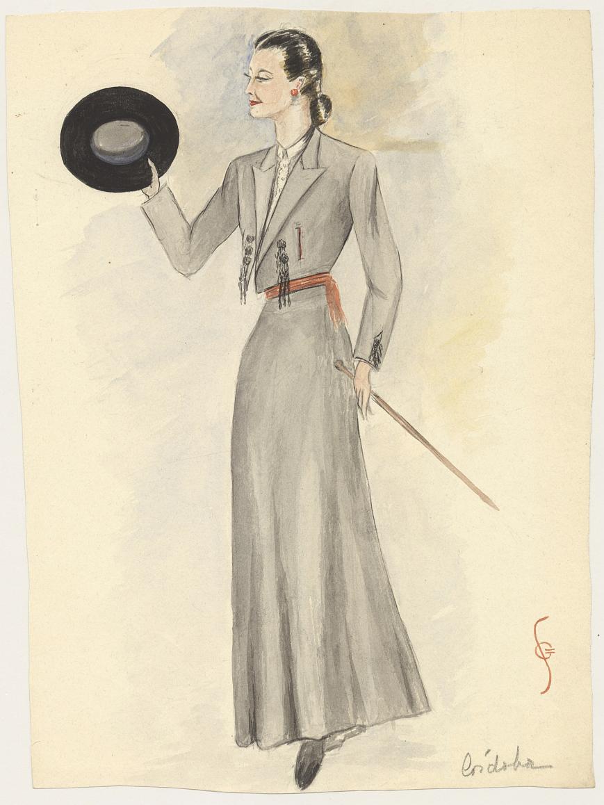 Dibujos de mujer vestida con el traje típico campero de Córdoba.