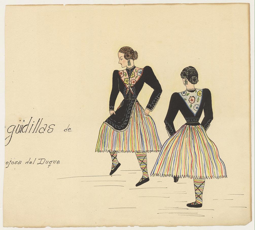 Dibujos de mujer vestida con trajes típicos de Hinojosa del Duque.