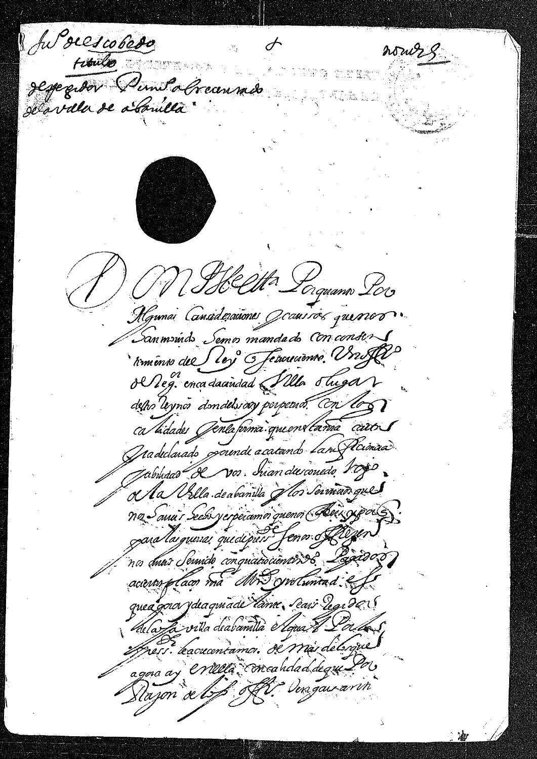 Carta real  concediendo a Juan de Escobedo el título de regidor de la villa de Abanilla y por el que pagó 400 ducados.