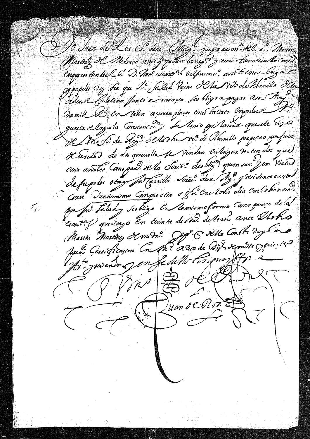 Certificación notarial dando fe que Juan Salad, vecino de Abanilla, se obligó a pagar al rey 2000 reales de vellón en ciertos plazos por el oficio de regidor pepetuo.