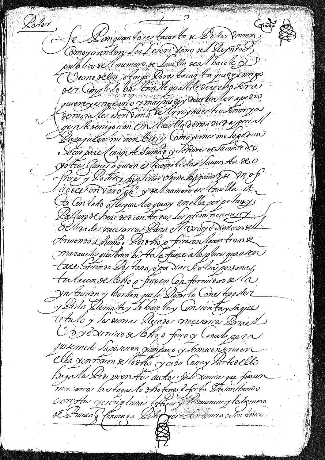 Carta de poder de Antón Leal dada a Pedro de Morales, escribano real y agente de negocios en Madrid, para que le compre un oficio de escribano de la villa de Albacete.