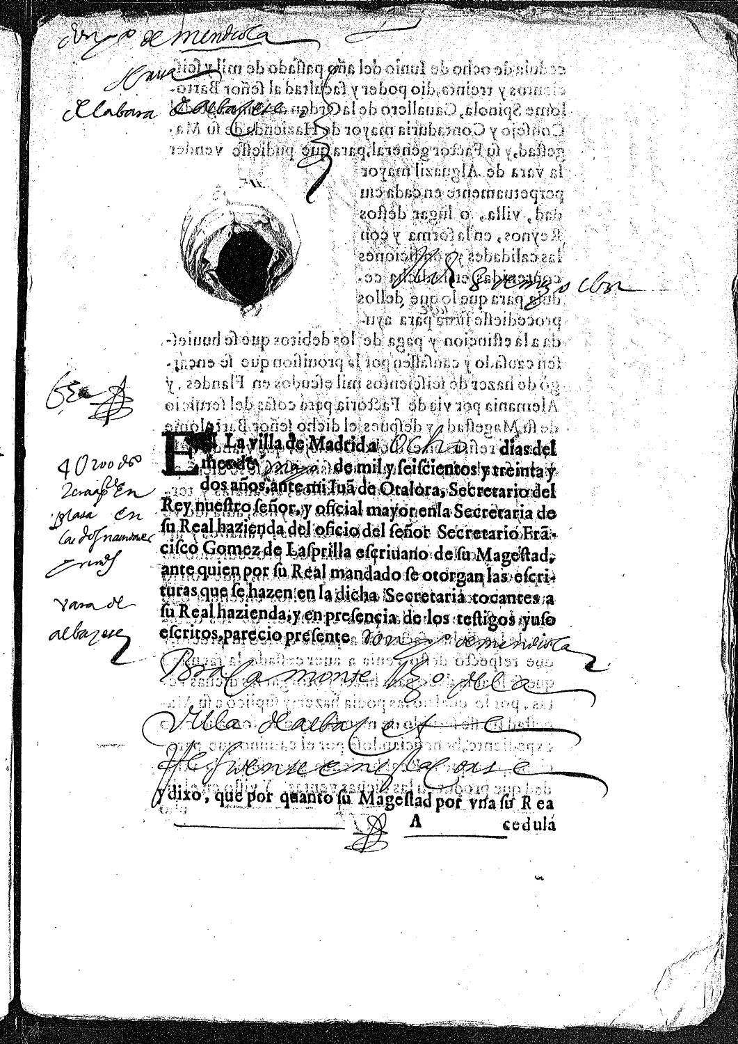 Escritura de venta de un oficio de alguacil mayor de Albacete a Pedro de Mendiola Bracamonte, escribano de esta villa, por 600 ducados.