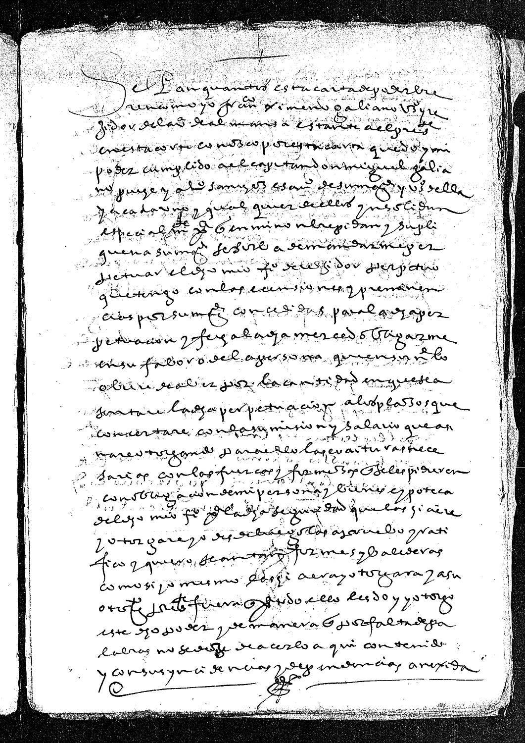 Carta de poder de Francisco Gimeno Galiano dada a Miguel Galiano Puche y Alonso Sánchez, escribanos reales y vecinos de Almansa, para que consigan en la Corte la perpetuación del oficio de regidor que tiene.