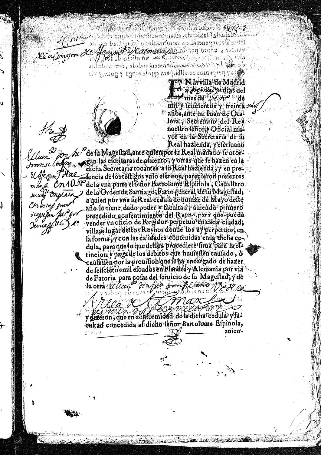Escritura de venta del oficio de regidor de la villa de Almansa al licenciado Juan Transilvano por 1.000 ducados.