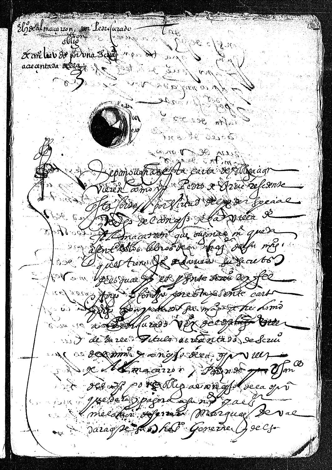 Carta de obligación de Pedro de Orbe, en nombre del Concejo de Mazarrón, para pagar 475 ducados por el título de escribano del número acrecentado del Concejo concedido a Pedro Curado.