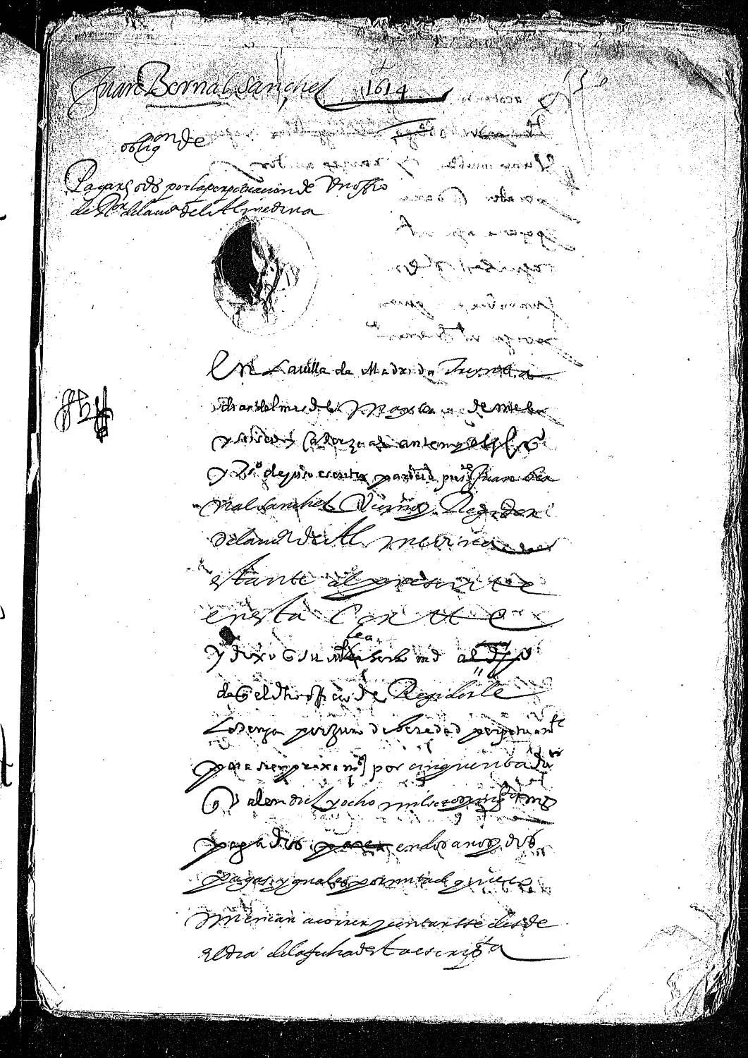 Acta notarial dando fe de la obligación de Juan Bernal Sánchez, vecino y regidor de Almedina, para pagar 50 ducados por la perpetuación de su oficio.