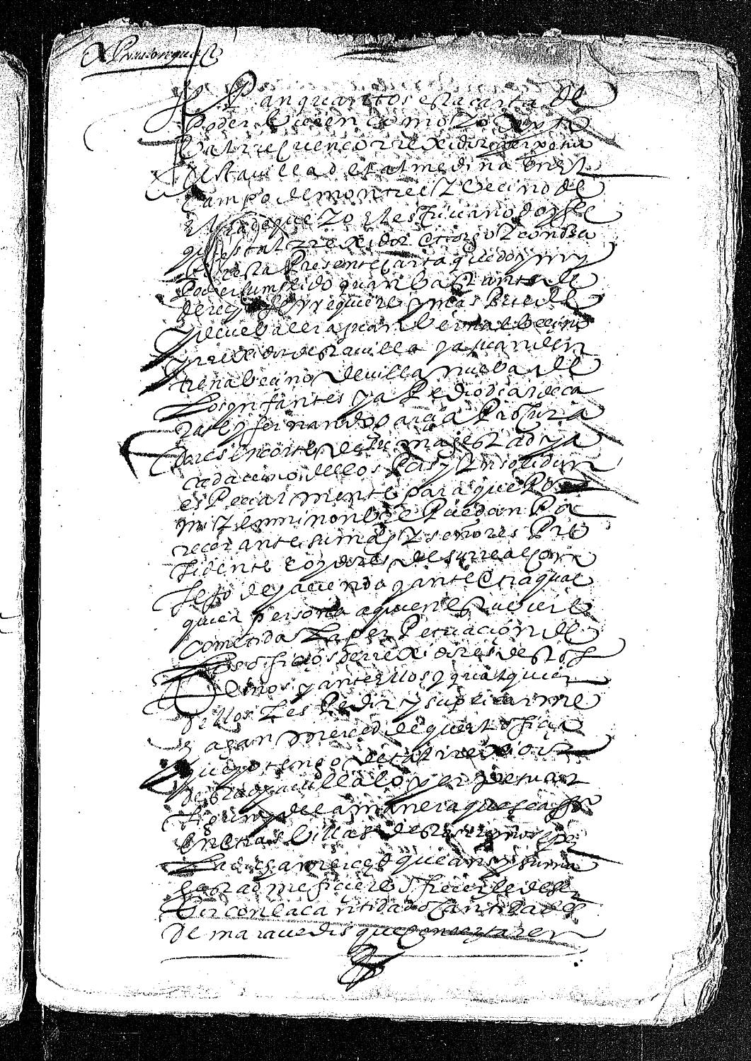Carta de poder de Cristóbal Recuenco dada a Juan Bernal Sánchez, Juan de Entrena, Pedro de Azcárate y Fernando García para que le consigan la perpetuación de su oficio de regidor de Almedina.