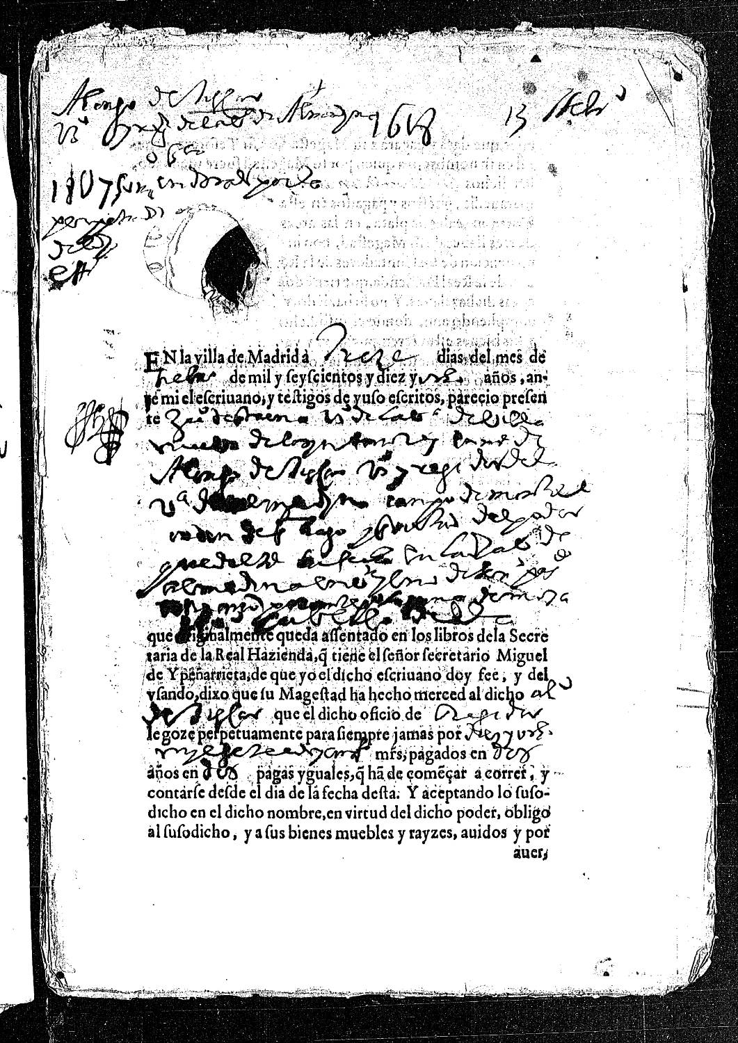 Acta notarial dando fe de la obligación de Juan de Entrena, en nombre de Alonso de Tiscar, vecino de Almedina, para pagar 18.750 maravedís por la perpetuación de su oficio de regidor de esta villa.