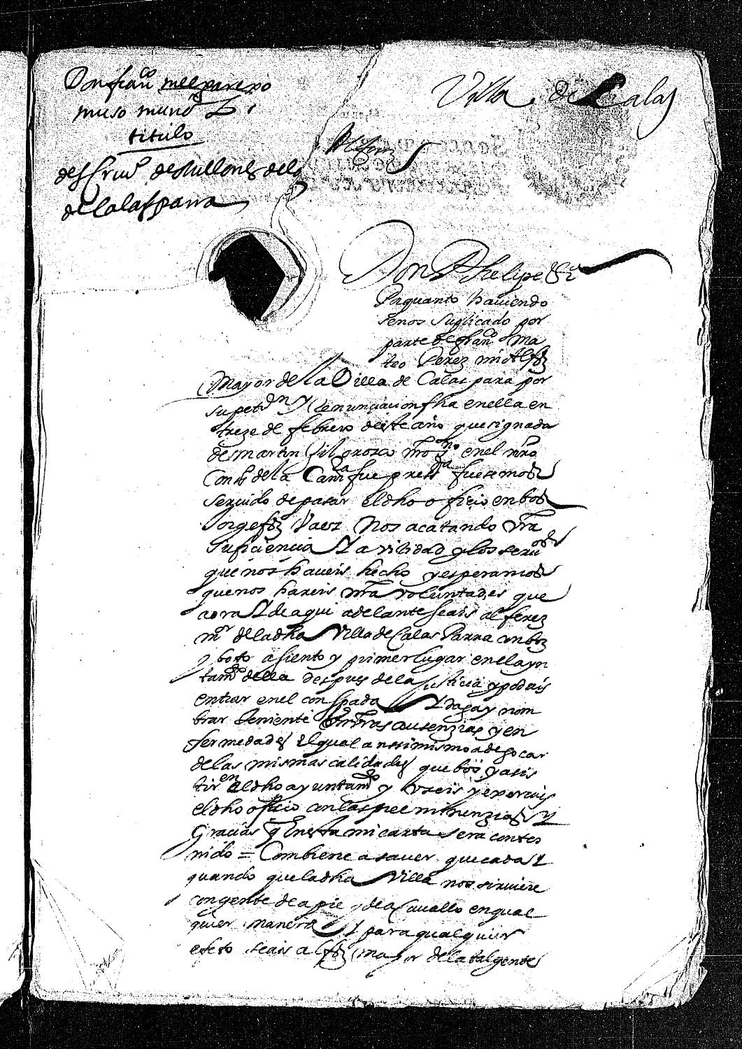 Carta real concediendo el título de alférez mayor de Calasparra a Jorge Fernández Báez.