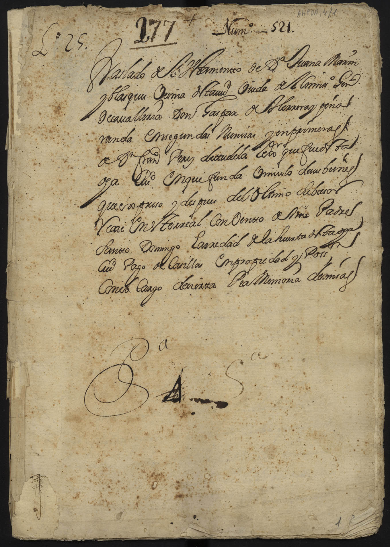 Traslado auténtico del testamento de Juana Marín Blázquez, vecina de Murcia, realizado ante el notario Baltasar Ruiz el 7 de abril de 1714.