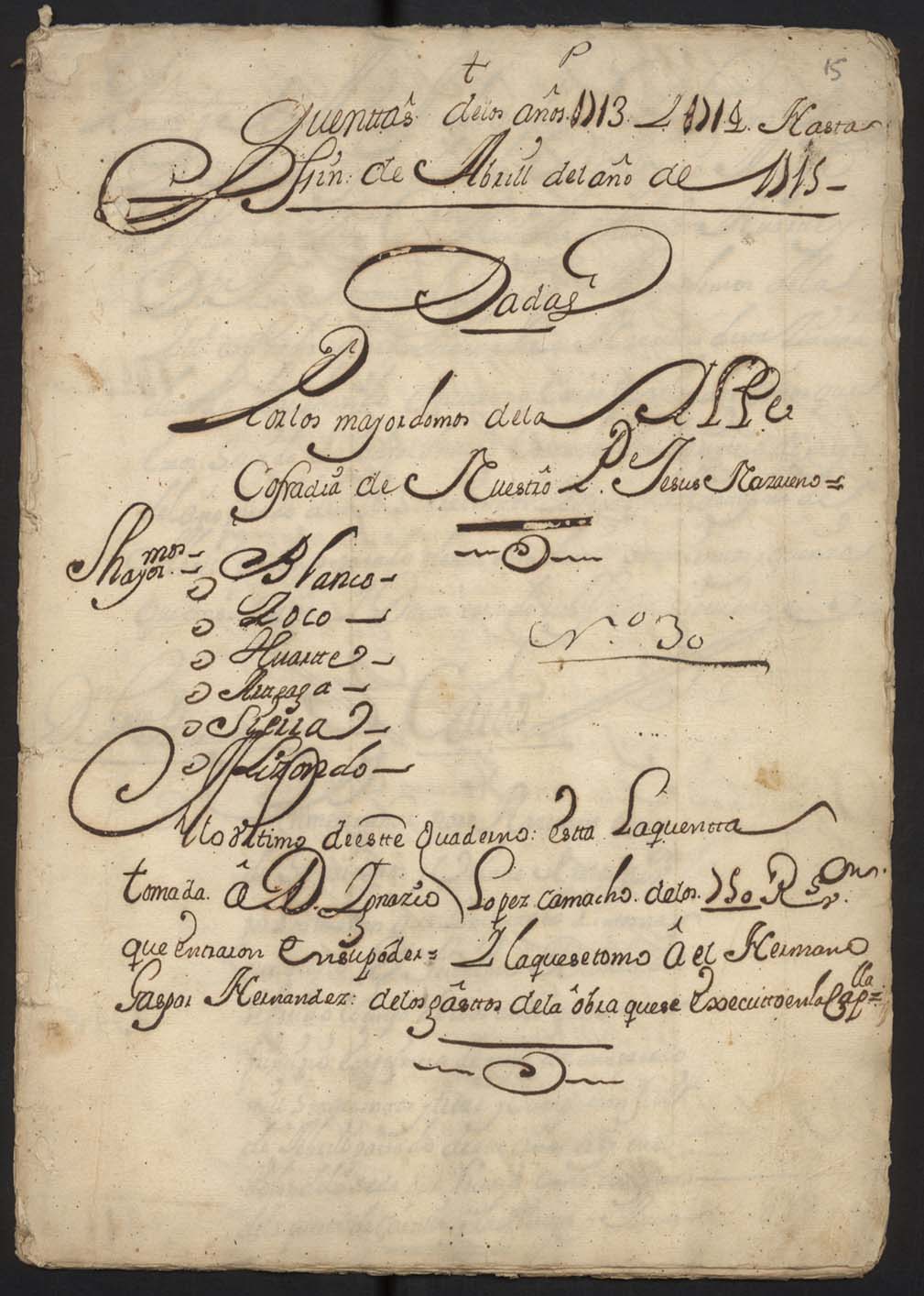 Cuentas de la Cofradía de Jesús de los años 1713 a 1715.