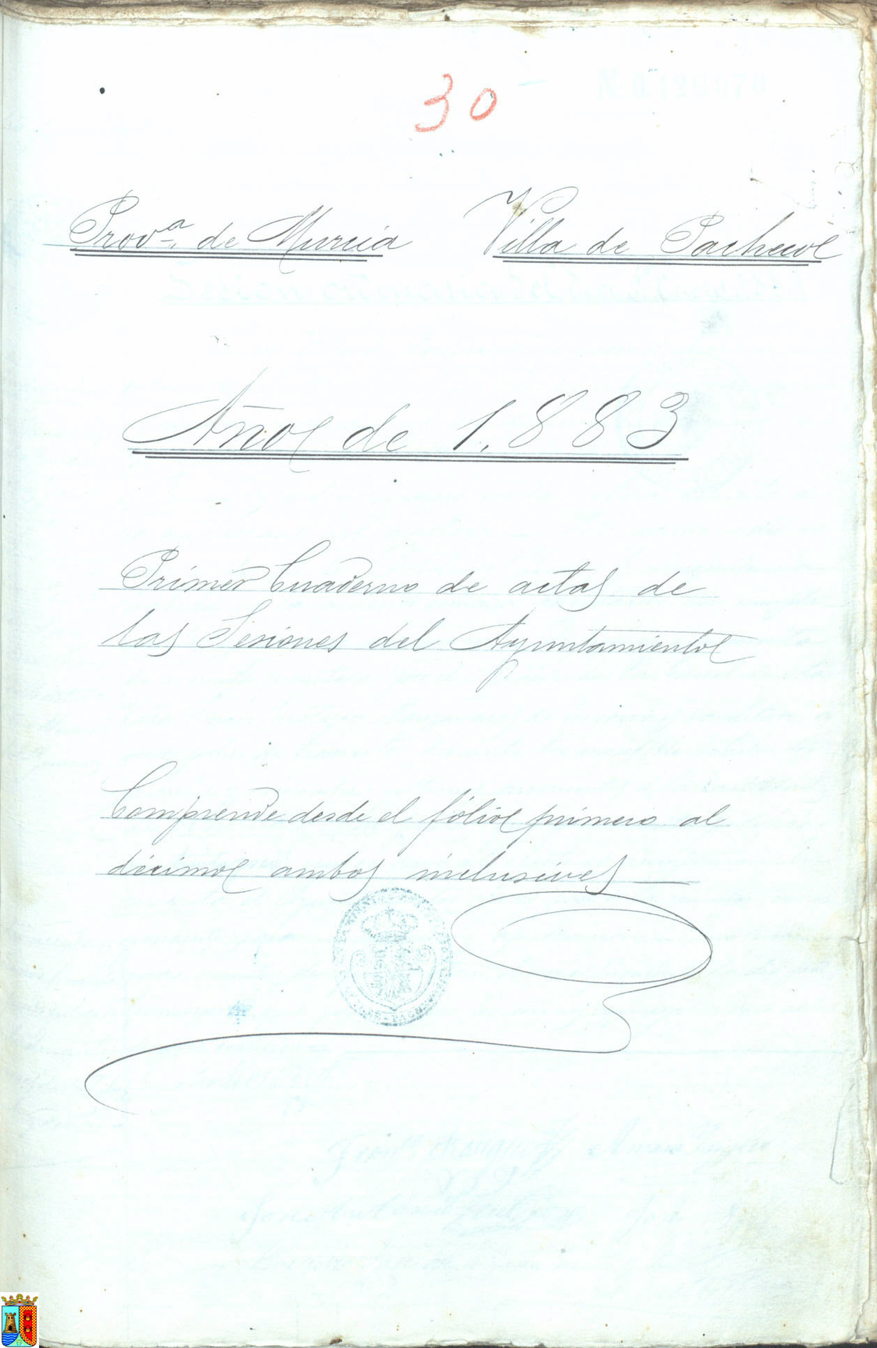 Actas de sesiones del pleno del Ayuntamiento de Torre Pacheco. Año 1883