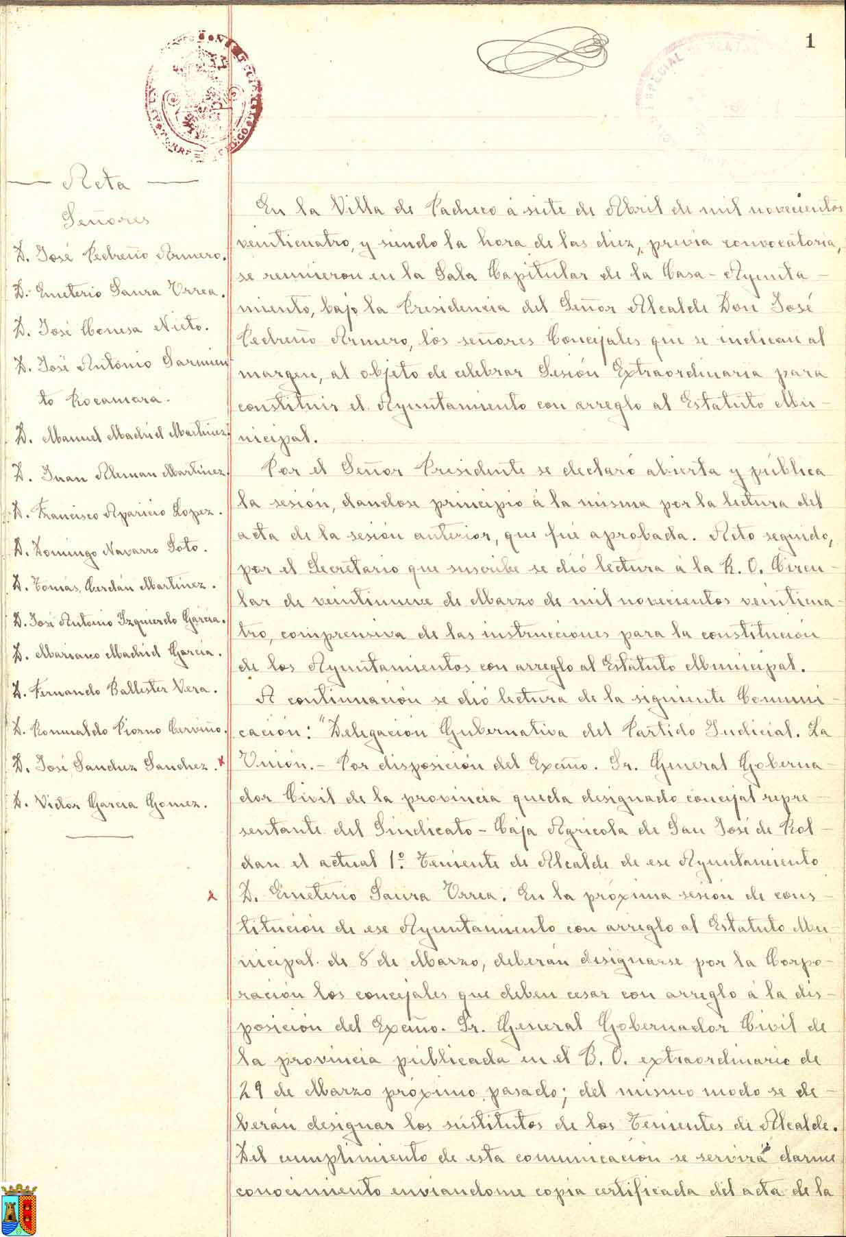 Actas de sesiones del pleno del Ayuntamiento de Torre Pacheco. Año 1924
