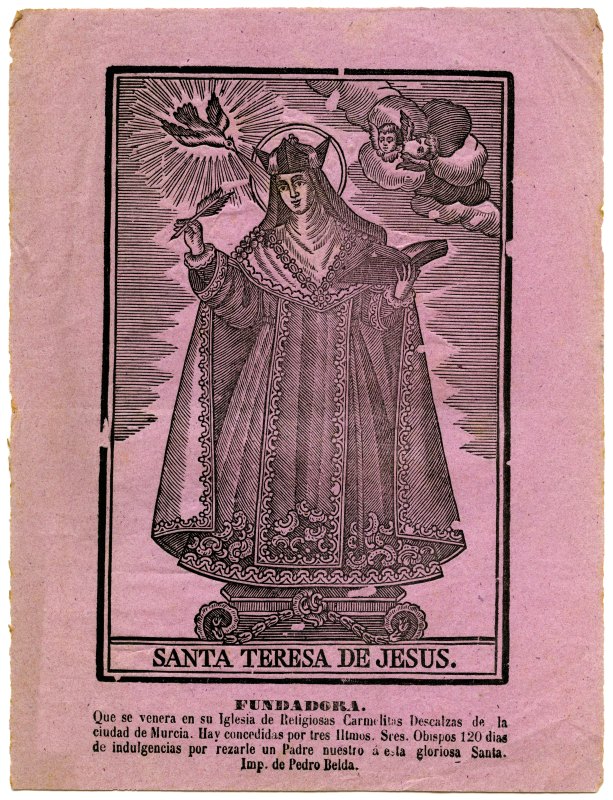 Xilografía con la imagen de Santa Teresa de Jesús de la iglesia del convento de reliogisas carmelitas descalzas de Murcia