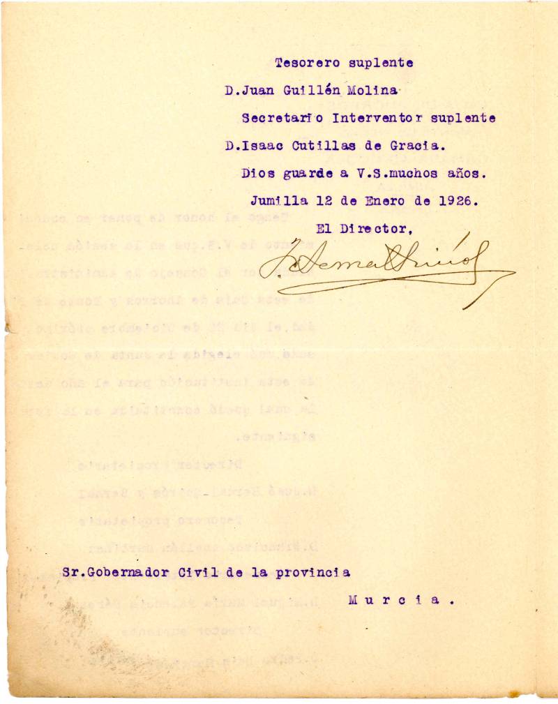 Expediente del Gobierno Civil de Murcia de la Cámara Agrícola de Jumilla. Años 1907-1933.