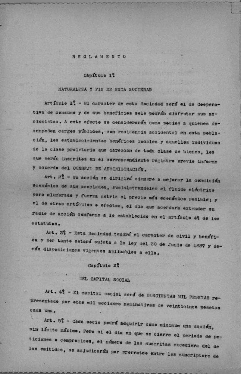 Expediente del Gobierno Civil de Murcia de la Cooperativa Eléctrica Yeclana, S.A. Años 1921-1936.
