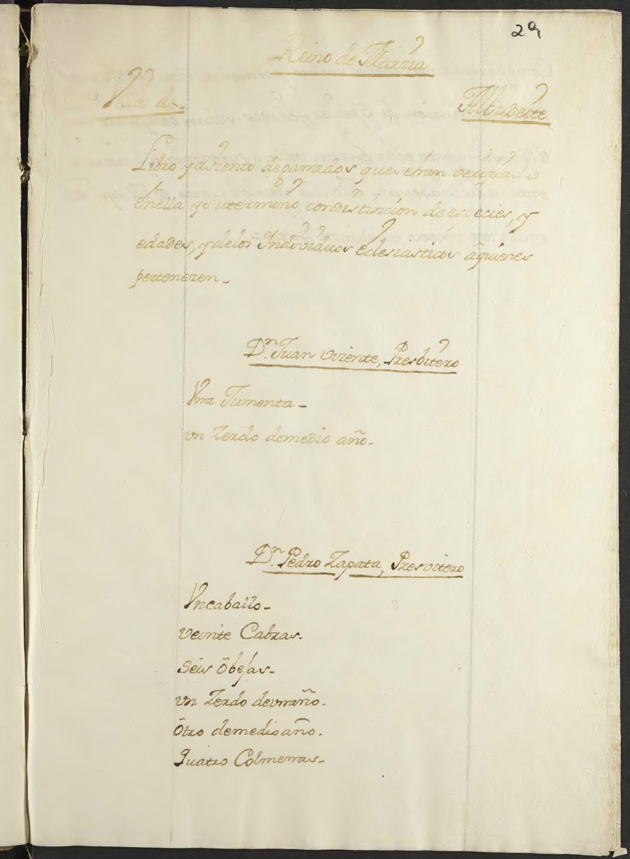 Libro registro de ganados de la Villa de Albudeite.