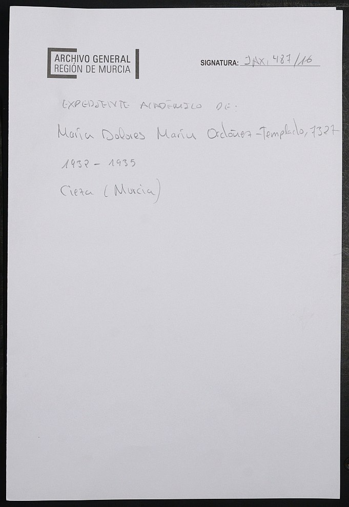  Expediente académico de María Dolores  Marín Ordoñez -Templado, Nº 7327