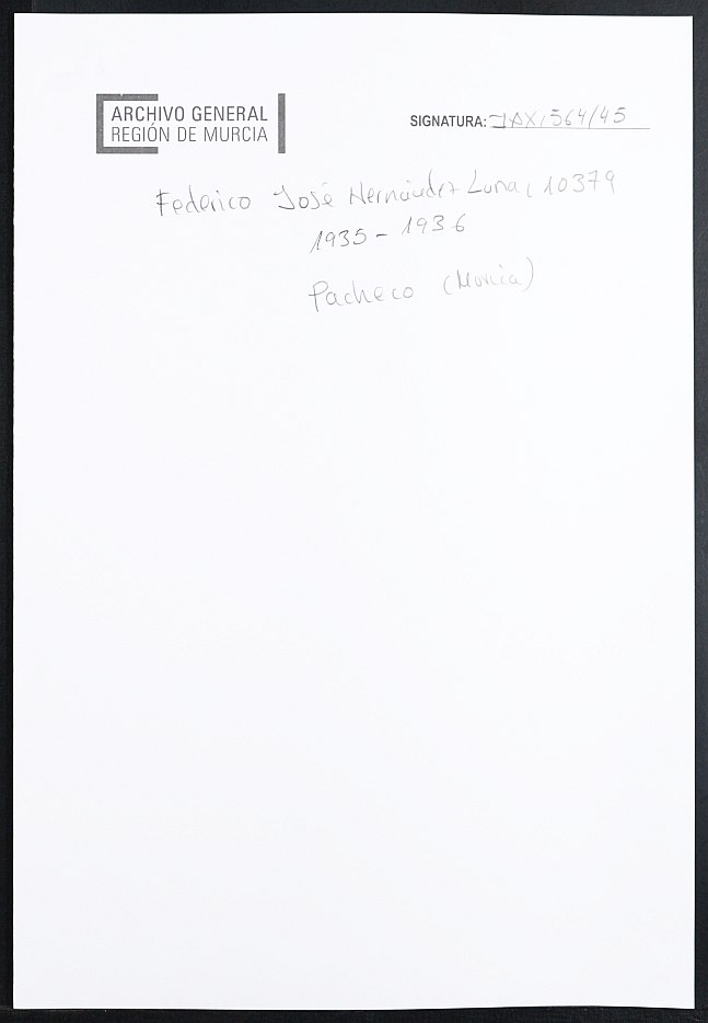 Expediente académico de Federico José Hernández Luna, Nº 10379 