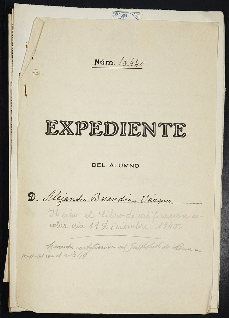 Expediente académico de Alejandro Buendía Vázquez, Nº 10440