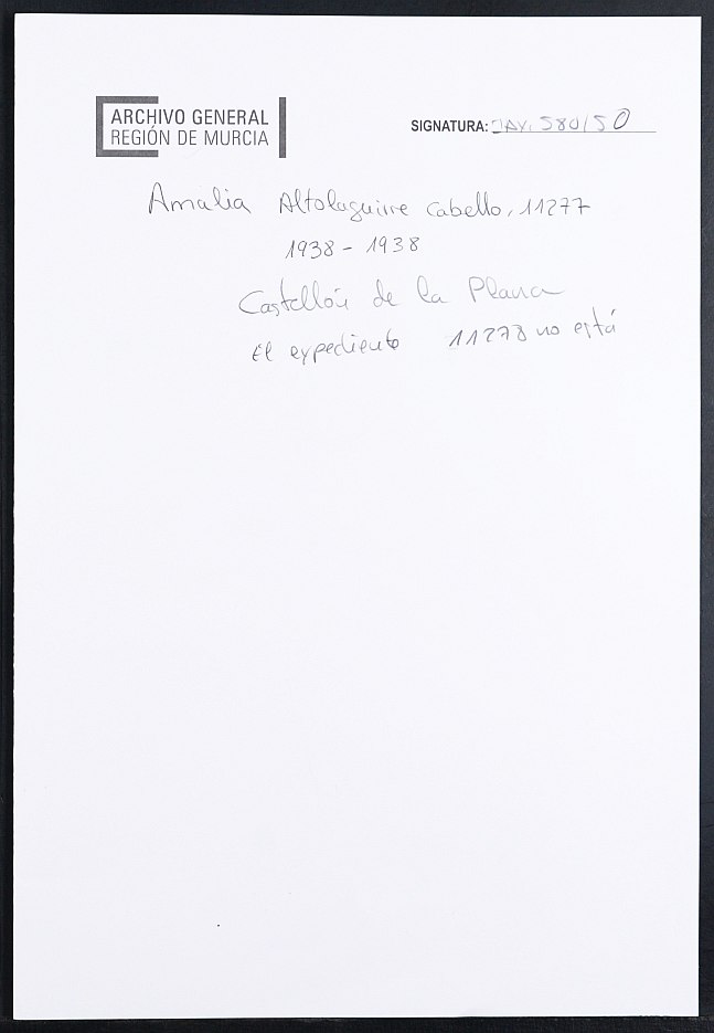 Expediente académico de Amalia Altolaguirre Cabello, Nº 11277