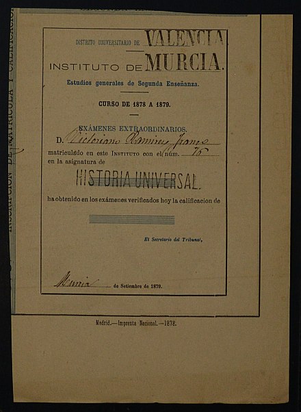 Expediente académico de Victoriano Ramírez Franco