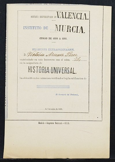 Expediente académico de María Victoria Arnáez Pérez
