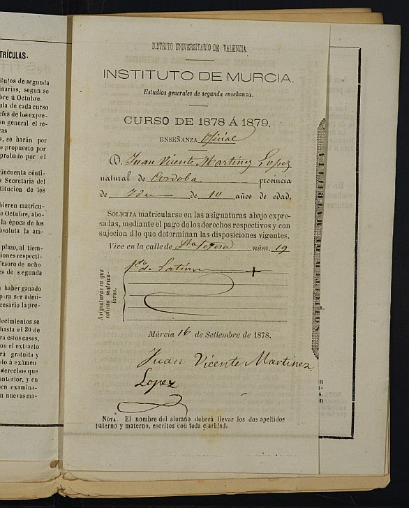 Expediente académico de Juan Vicente Martínez López