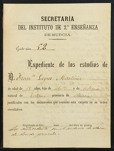 Expediente académico de Francisco López Martínez 
