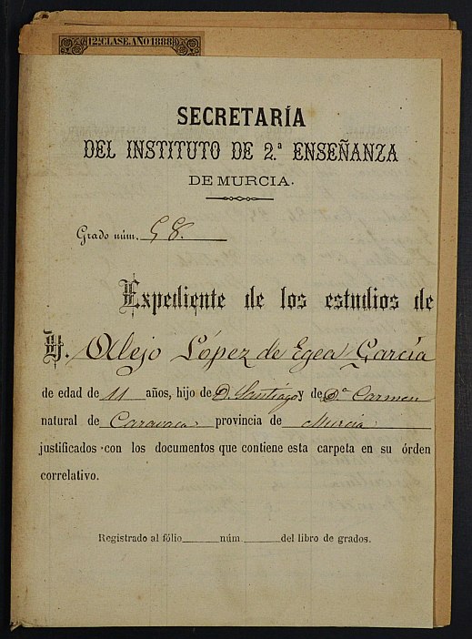 Expediente académico de Alejo López de Egea García 