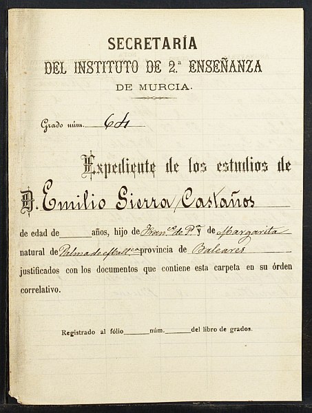 Expediente académico de Emilio Sierra Castaños