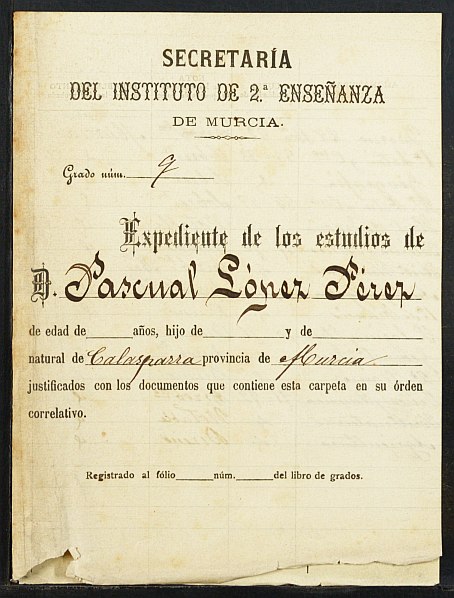 Expediente académico de Pascual López Pérez