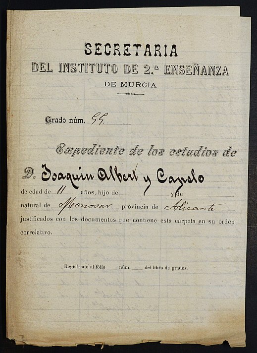 Expediente académico de Joaquín Albert y Capelo.