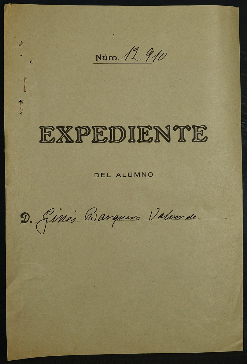 Expediente académico de Ginés Barquero Valverde Nº 12910.