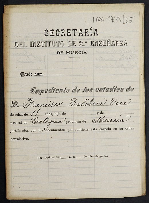 Expediente académico de Francisco Balibrea Vera.