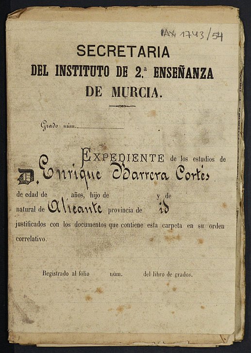 Expediente académico de Enrique Barrera Cortés.