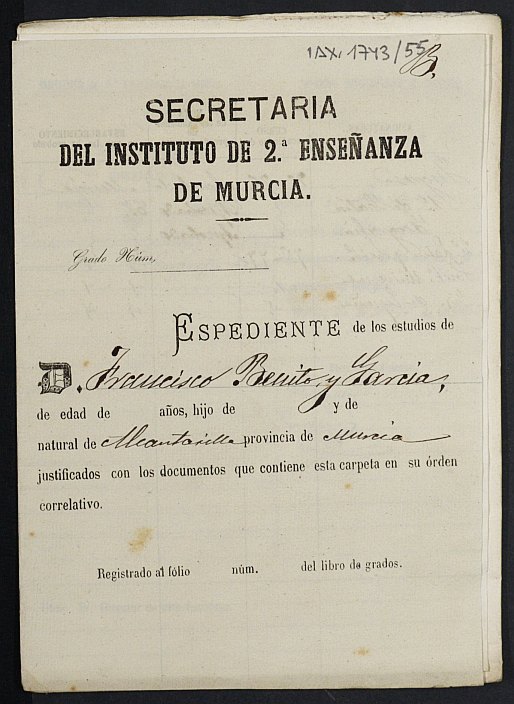 Expediente académico de Francisco Benito García.