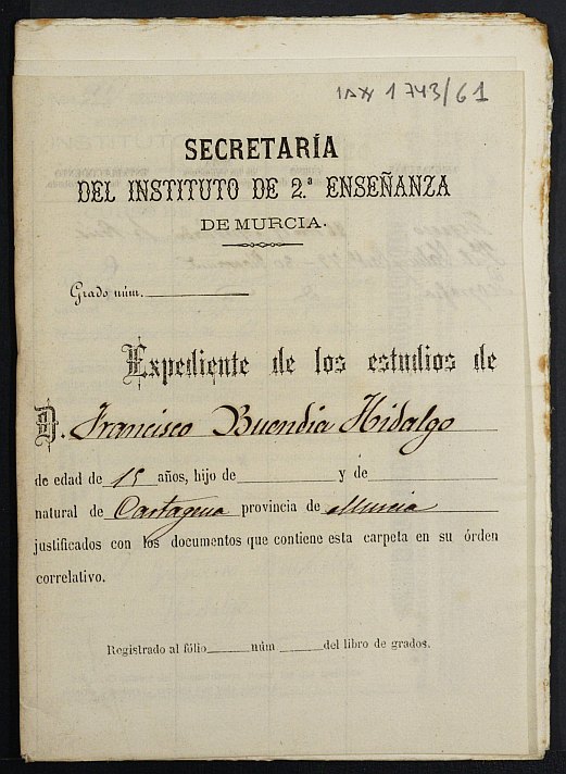 Expediente académico de Francisco Buendía Hidalgo.