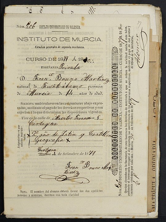 Expediente académico de Francisco Bruno Martínez.