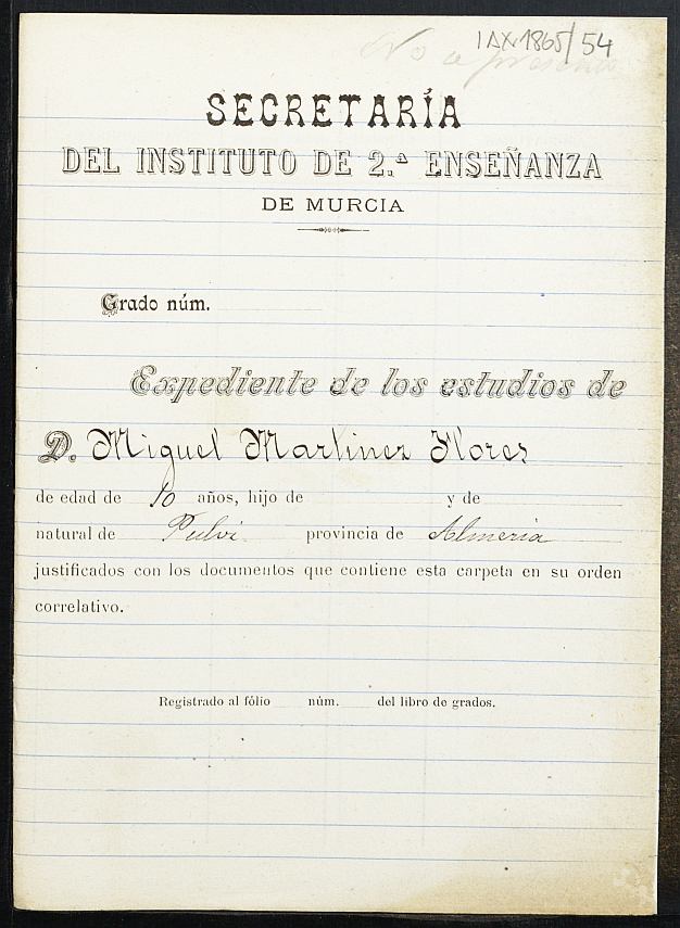 Expediente académico de Miguel Martínez Flores.