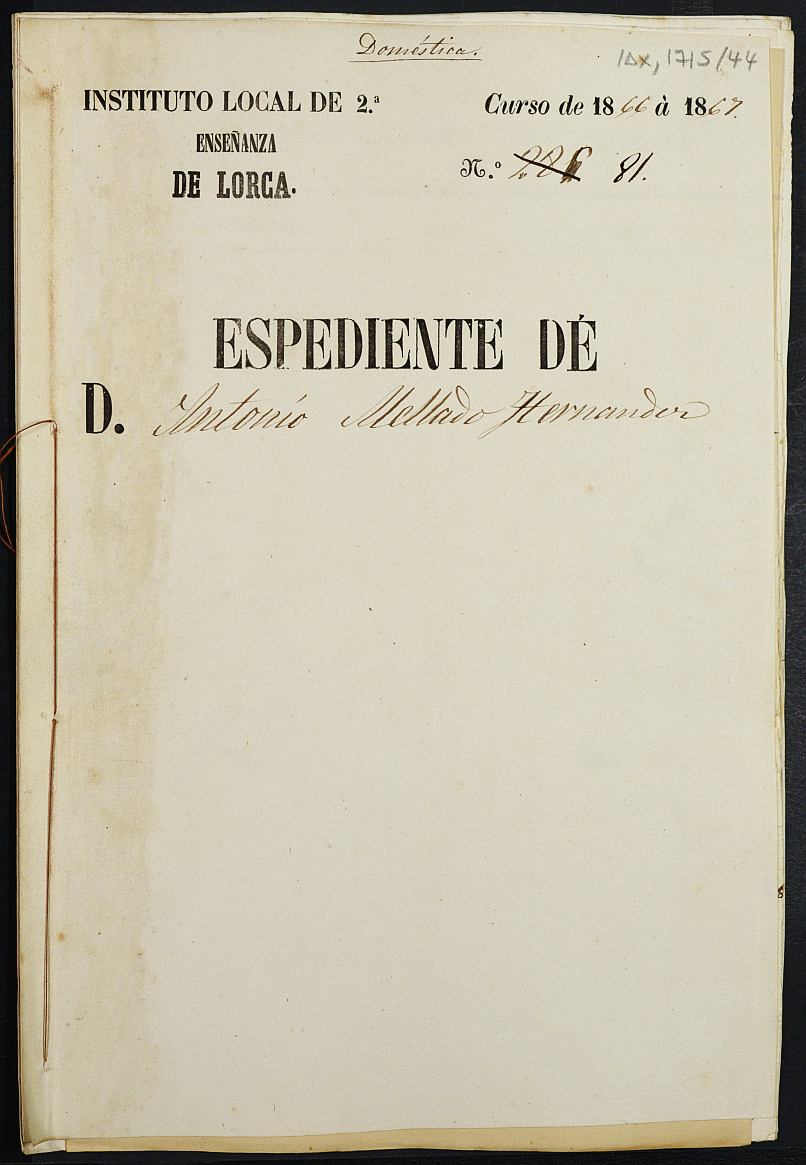 Expediente académico de Antonio Mellado Hernández