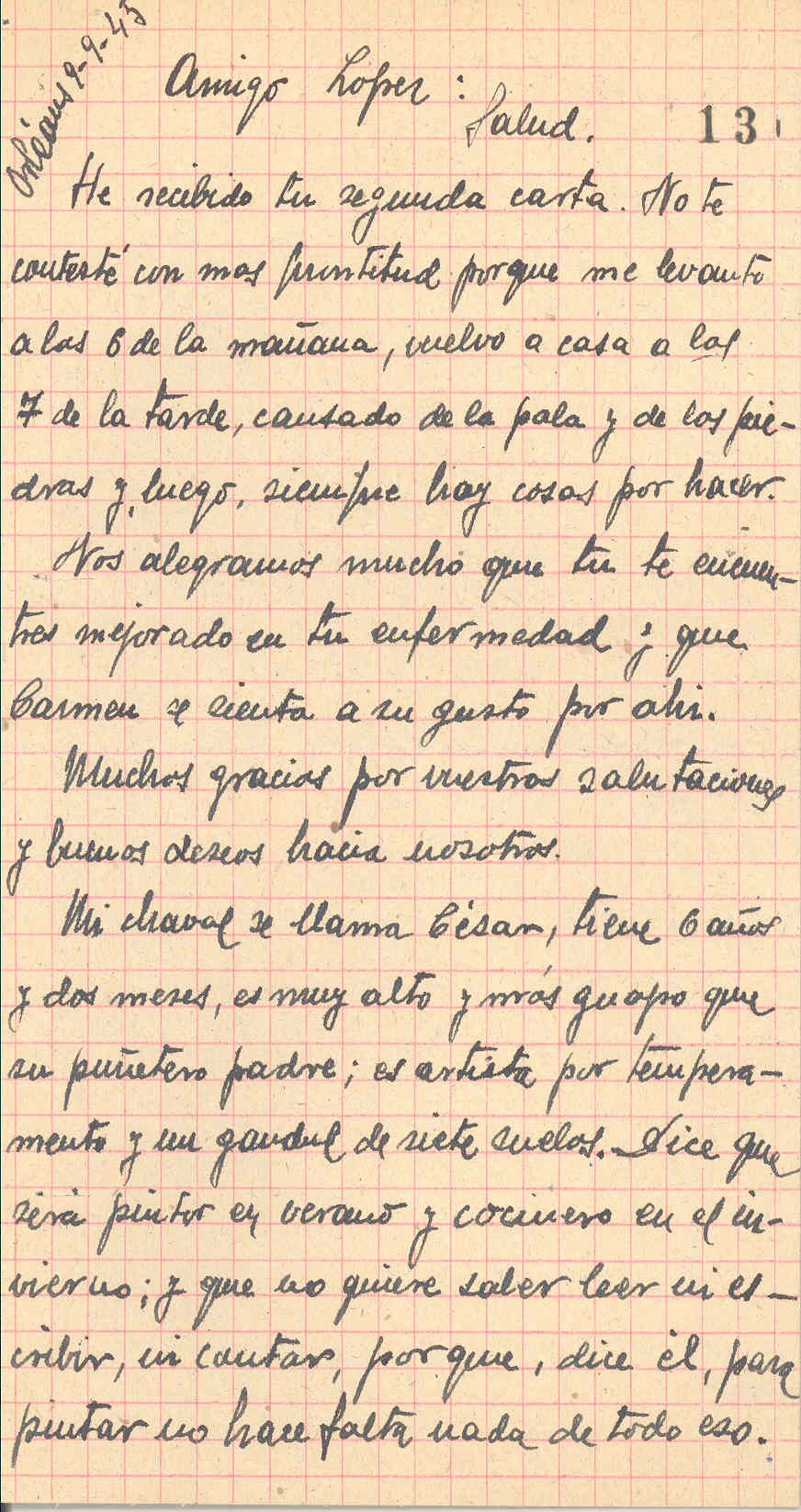 Carta de Horacio Martínez Prieto en la que habla de asuntos familiares y sobre su inhabilitación por la publicación de un folleto crítico con la vertiente ortodoxa de la CNT