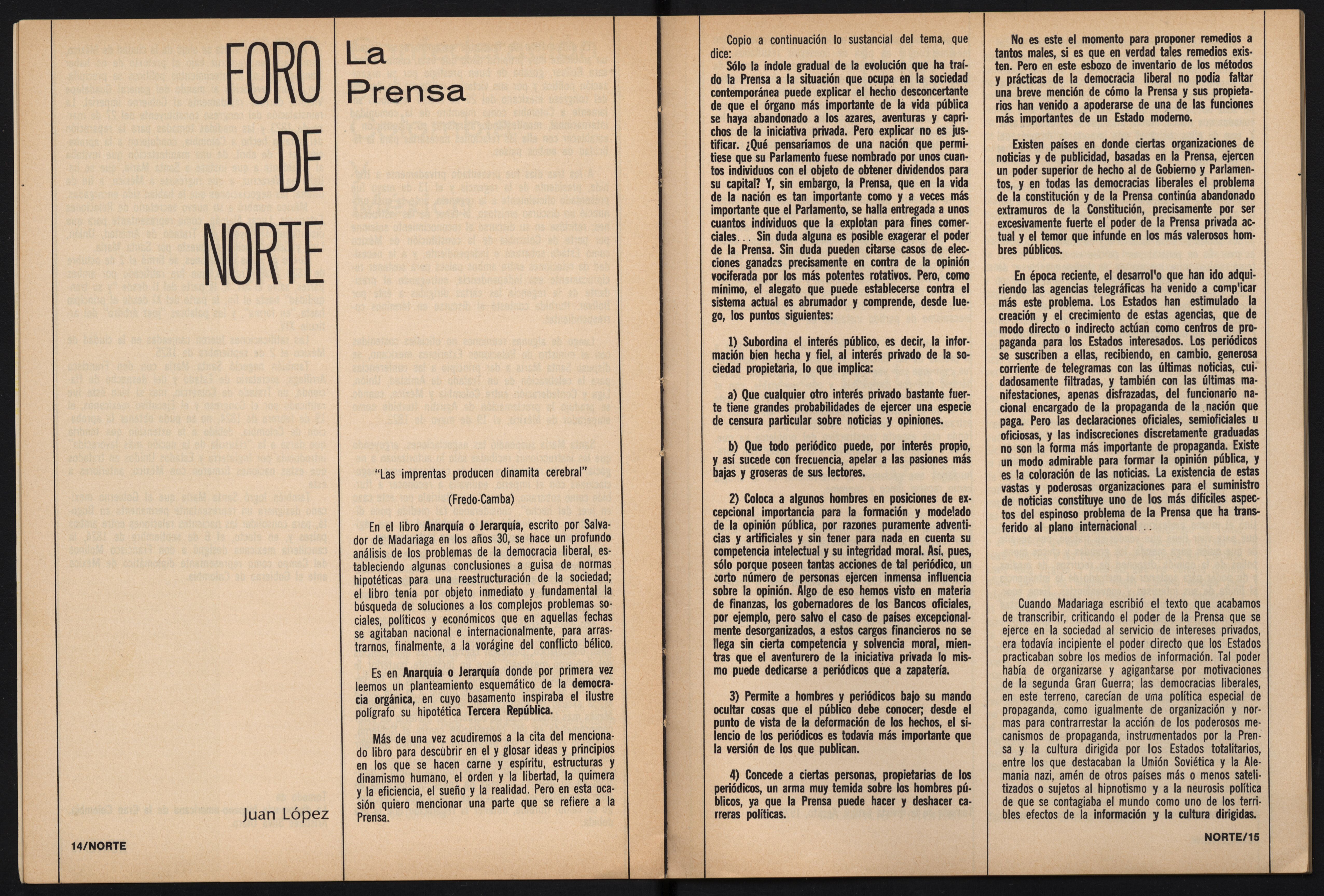 Artículo de revista: La prensa, por Juan López.